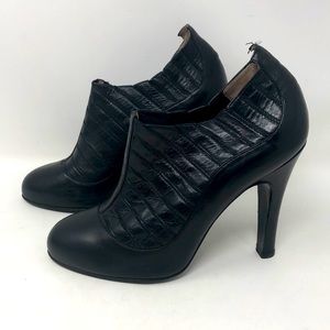 CHANEL Black Leather High Heel Ankle Boots